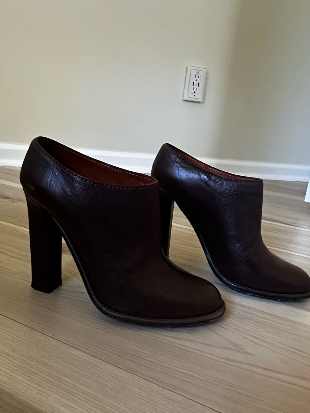 Lanvin Dark Brown Leather High-Heel Slip-On Booties